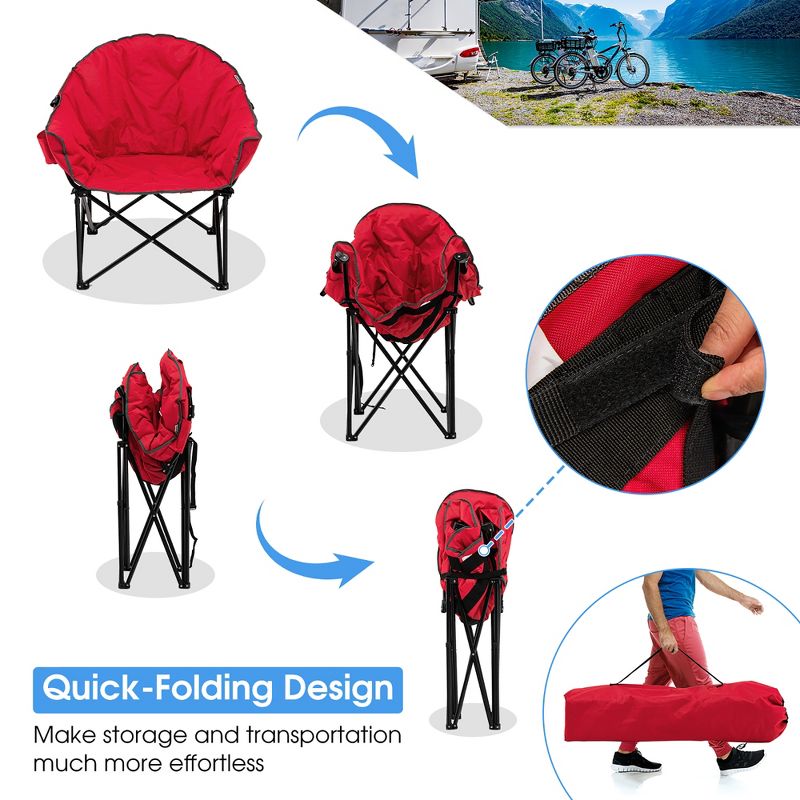 Costway Folding Camping Moon Padded Chair with Carry Bag Cup Holder Portable Navy\ Brown\Grey, 5 of 10