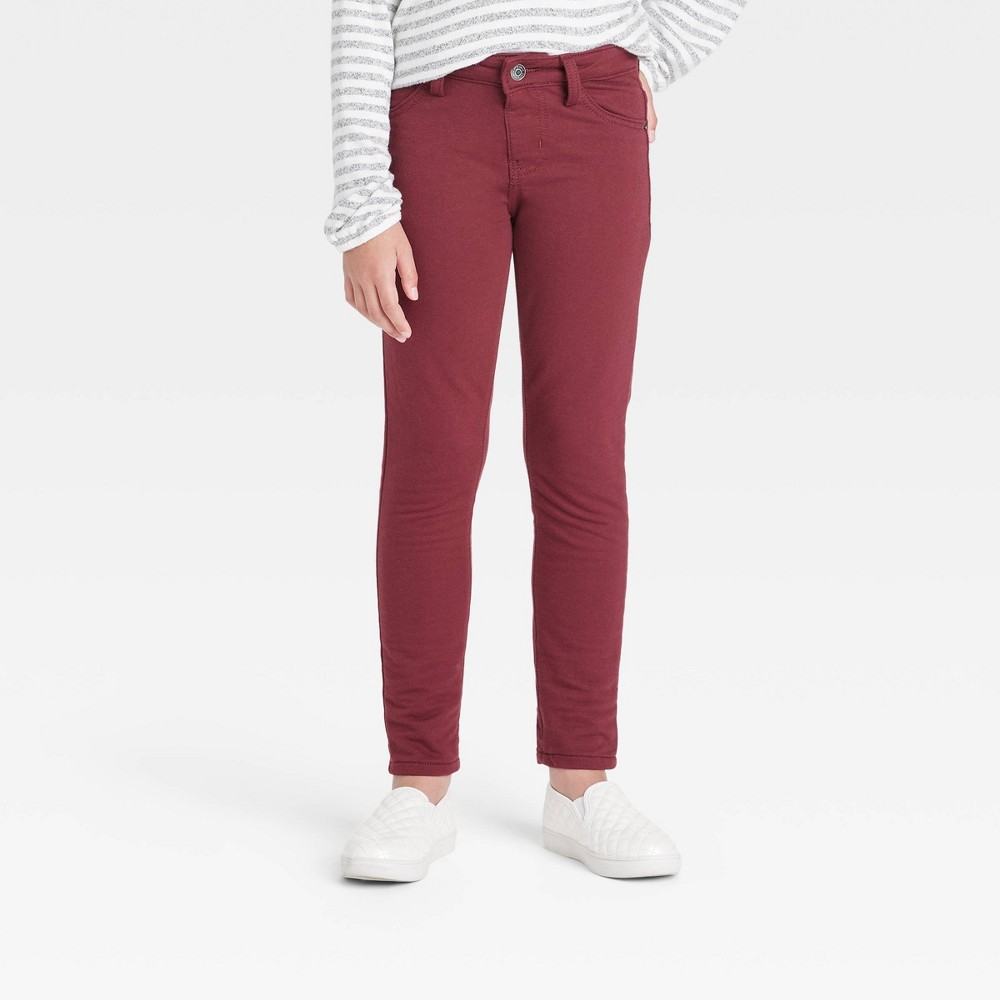 Size L (10/12) Girls' Mid-Rise Soft Knit Jeggings - Cat & Jack Maroon L, Red