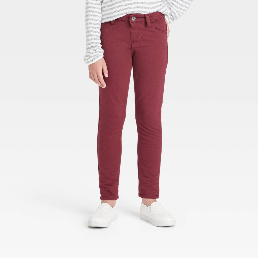 size xl Girls' Mid-Rise Soft Knit Jeggings - Cat & Jack Maroon XL, Red