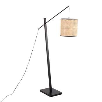 LumiSource Arturo Contemporary Floor Lamp in Black Wood and Black Steel with Rattan Shade