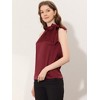 INSPIRE CHIC Women's Elegant Satin Sleeveless Bow Tie Mock Neck Solid Work Blouse - 3 of 4