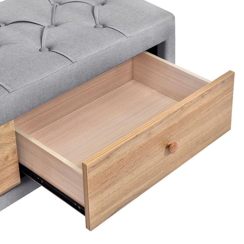 Upholstered Wooden Storage Ottoman Bench With 2 Drawers, Support Rubber Wood Legs, Handles For Bedroom, 4 of 9