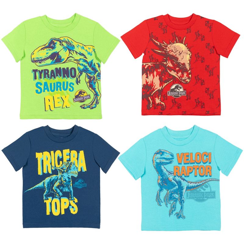 Jurassic World Dinosaur 4 Pack Graphic T-Shirts Red/Green/Blue , 1 of 8