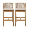 Outdoor Acacia Wood Barstools Set of 4,Rope Woven Backrest Barstools with Cushions,Weather-Resistant Patio Backyard Bar Chairs-Coolbibila - 3 of 4