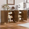 31 in. Tall Wood Grain Storage Cabinet in White, Storage Organizer with 2 Rattan Weave Doors for Bedroom Living/Dinning Room - 3 of 4