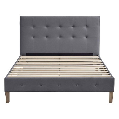 Classic Brands Seattle Modern Contemporary Tufted Upholstered Platform Bed with Headboard, Wood Frame, and Wood Slat Support, Queen, Peyton Steel
