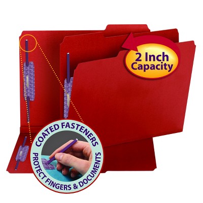 Smead Pressboard Fastener File Folder with SafeSHIELD Fasteners, 2 Fasteners, 1/3-Cut Tab, 2" Expansion, Letter Size