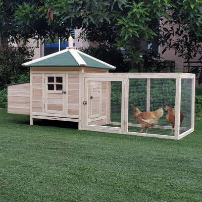 Natural Wood 77" Outdoor Chicken Coop with Nesting Box and Ramp