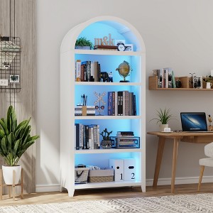 Fredees 5-Shelf Arch Bookcase with 3-Color LED Sensor Lights – Display Shelf for Study, Bedroom, or Living Room. - 1 of 4