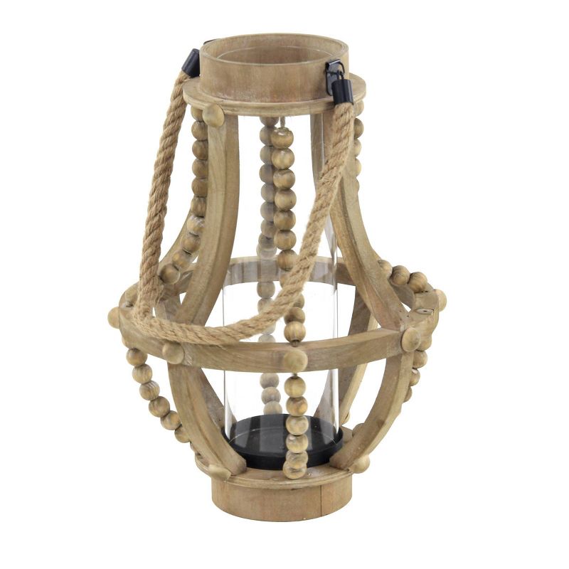 16&#34; x 10&#34; Rustic Wood/Glass Candle Holder with Rope Handle Beige - Olivia &#38; May, 6 of 9