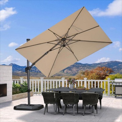 Purple Leaf 9x9 Ft Aluminum Offset Patio Umbrella with Tilt & 360-Degree Rotation – Base Included, Beige