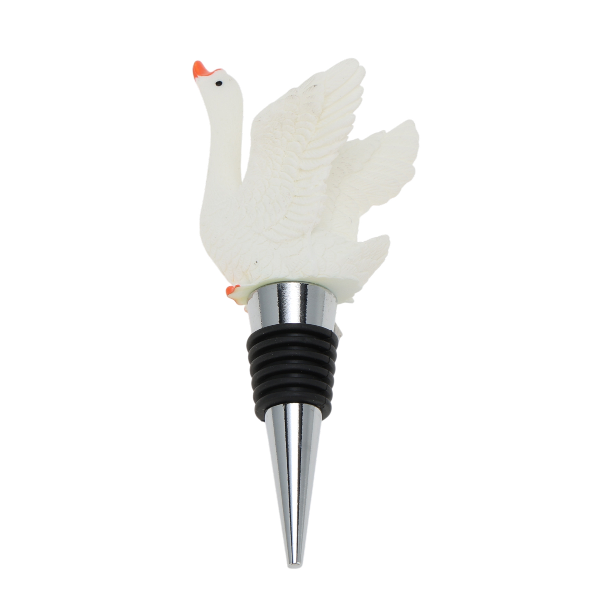 Unique Bargains Swan with Crown (Eyes Closed) Aluminum Alloy TPE White Black Silver Tone 1 Pc 4.69"x2.20"x1.18"