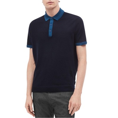 Calvin Klein Mens Contrast-Collar Wool Polo Shirt