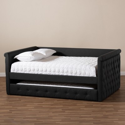 Full Dark Gray Upholstered Wood Frame Tufted Daybed