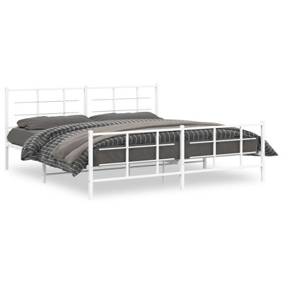 vidaXL Metal Bed Frame with Headboard and Footboard White 76 in.x79.9 in. King