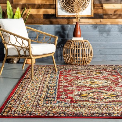 Round Red Synthetic Stain-Resistant Area Rug
