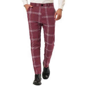 Lars Amadeus Men's Plaid Casual Slim Fit Flat Front Checked Printed Business Trousers - 1 of 4