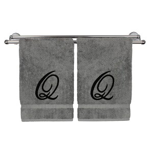 BC BARE COTTON Monogrammed Hand Towel, 100% Turkish Cotton - Set of 2 - Gray - Black Script - 1 of 4