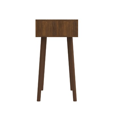 Walnut Mid-Century Modern Console Table with Rattan Drawers