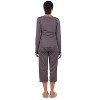 Memoi Women's Ruffled Lettuce Edge Rib Long Sleeve and Capri Set - 3 of 4