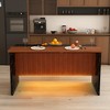 KWPZQEB 63" Modern Kitchen Island, Imitation Marble Rectangle Dining Table with LED & Grille Design for Dining Room, Living Room, Bar, Office - 2 of 4