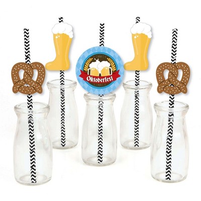 Big Dot of Happiness Oktoberfest - Paper Straw Decor - Beer Festival Striped Decorative Straws - Set of 24