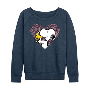 Women's - Peanuts - Snoopy Woodstock Xo Heart Lightweight French Terry Wide Neck Long Sleeve Shirt - 1 of 4