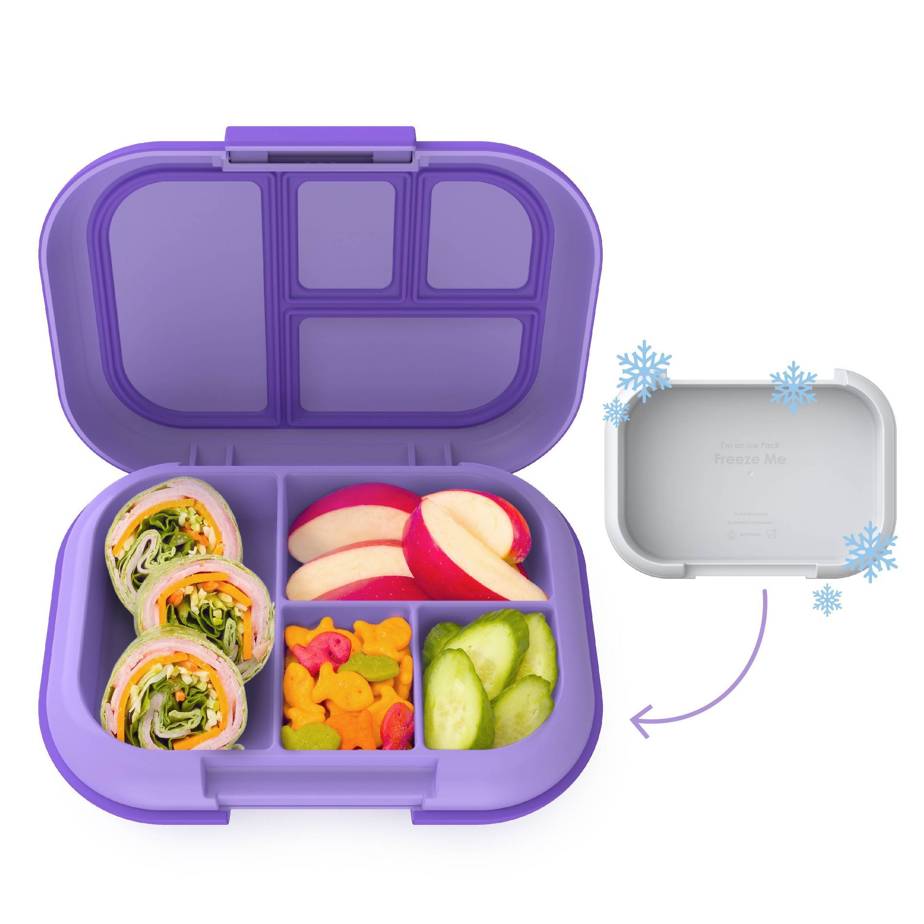 Bentgo Kids' Chill Lunch Box, Bento-Style Solution, 4 Compartments & Removable Ice Pack - Purple