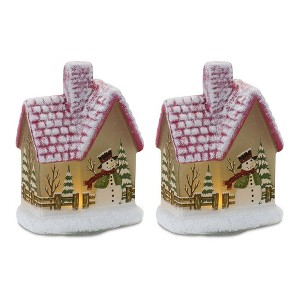 Melrose Lighted House with Snowman (Set of 2) - 1 of 3
