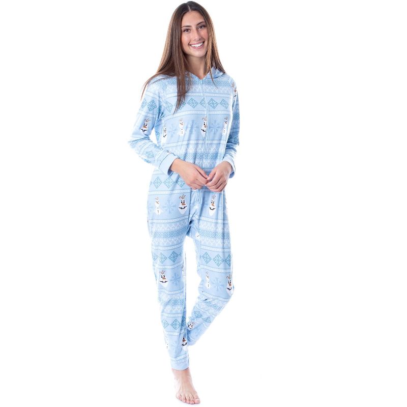 Disney Womens' Frozen Olaf Sweater Sleep Pajama Jumpsuit Union Suit Blue, 2 of 6