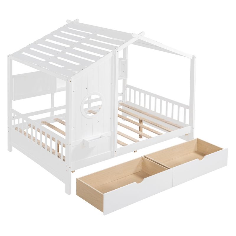 Twin/Full Size Wooden House Bed with 2 Drawers, Kids Bed with Storage Shelf - ModernLuxe, 4 of 12