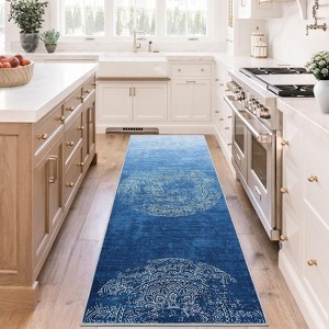 Washable Vintage Ombre Runner Rug, Non Slip Throw Carpet, Low Pile Soft Mat for Bathroom Bedroom Hallway Entryway Laundry Room Kitchen - 1 of 4