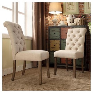 Set of 2 Gramercy Button Tufted Dining Chair Wood - Inspire Q - 1 of 4