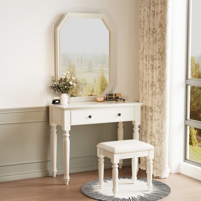 Luck Live Makeup vanity with mirror and stool, beige white