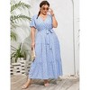 BLUEMING Summer Maxi Dress for Plus Size Women Tie Wasit Surplice Dress Flutter Sleeve A-Line Dress - 4 of 4