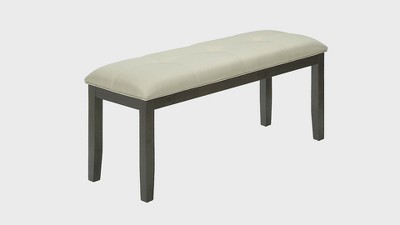 44" Cream Upholstered Bench with Gray Solid Wood Frame