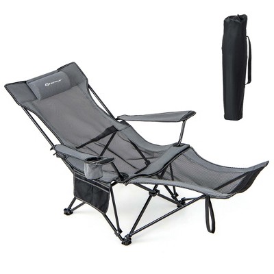 Costway Folding Camping Chair with Detachable Footrest for Fishing, Camp, Picnics Grey