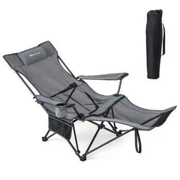 Costway Folding Camping Chair with Detachable Footrest for Fishing, Camp, Picnics Khaki/Grey