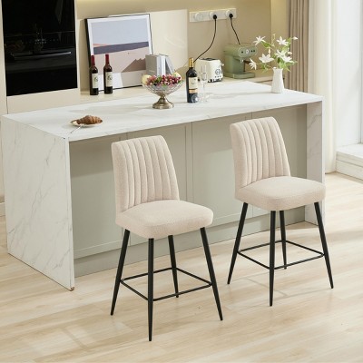 Conuter Height Stools Set of 2,Velvet Upholstered Counter Height Barstools Armless Bar Chiars for Kitchen,Island,Home Bar-The Pop Home