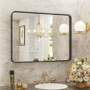 Lyngins Matte Black Bathroom Mirror – 4mm Tempered Glass Wall Mirror, Modern Farmhouse Decor, Rustproof Aluminum Alloy Frame Bathroom Decor - 1 of 4
