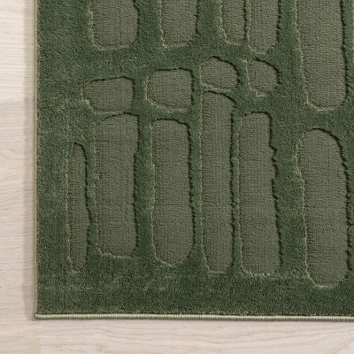 Forest Green Abstract Synthetic Washable Rectangular Rug, 2' x 3'