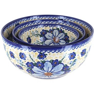 Blue Rose Polish Pottery 7400 Vena 3PC Serving Bowl Set - 1 of 1