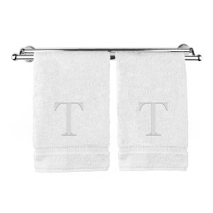 BC BARE COTTON Monogrammed Hand Towel, 100% Turkish Cotton - Set of 2 - White - Silver Block - 1 of 2