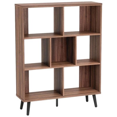 Bestier BEST-9312-S31BRN Mid Century Modern Decorative Bookshelf with 7 Storage Organizer Cubes for Livingroom, Bedroom, Office, Walnut