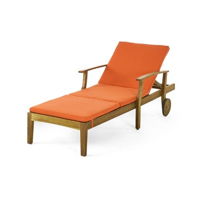 Teak and Orange Acacia Wood 2-Person Outdoor Chaise Lounge Set with Cushions