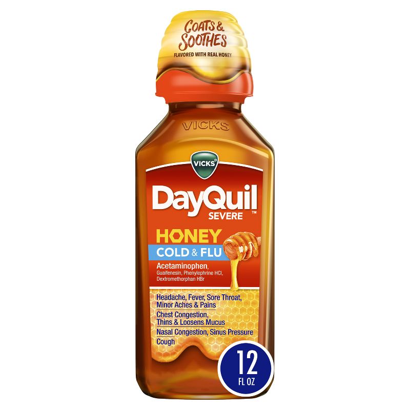 Vicks DayQuil Severe Cold &#38; Flu Medicine Liquid - Honey - 12 fl oz, 1 of 13