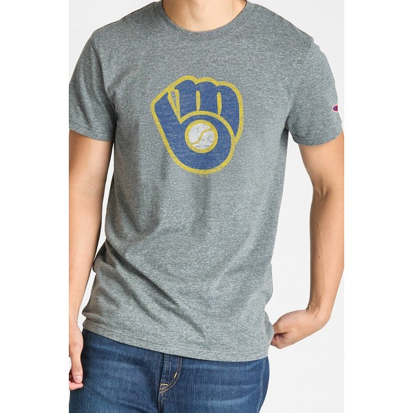 Playera Champion Gris Triblend Coop para Hombre de MLB Milwaukee Brewers 4