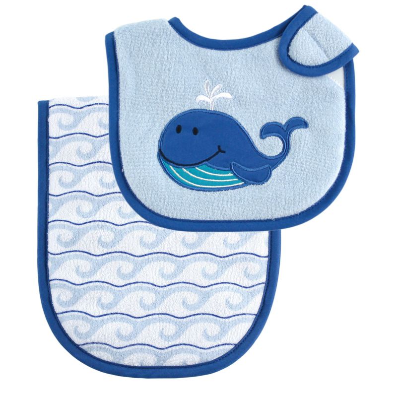 Luvable Friends Baby Boy Bib and Burp Cloth Set 2pc, Blue, One Size, 1 of 3