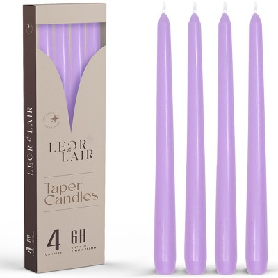 Leor & Lair 10" Taper Candles - 4 Pack - Unscented Tapered Candlesticks for Dinner, Home, and Holiday