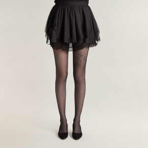 Anna-Kaci Women's Sheer Full Length Tights with Decorative Bow Thigh Print and Soft Stretch Fit for Delicate Feminine Styling - 1 of 4